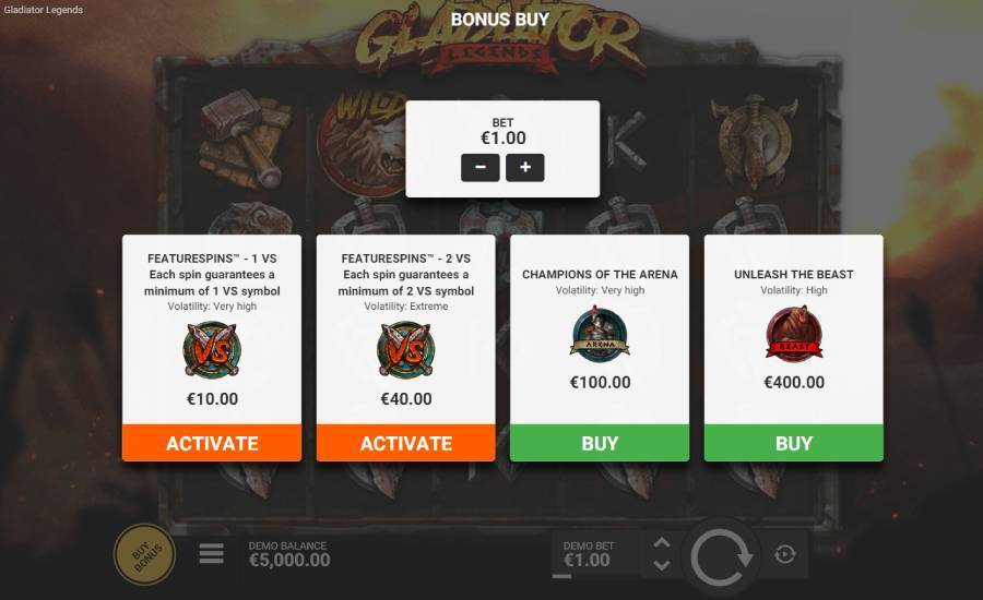 Gladiatorlegends top 5 bonus buy video slots by hacksaw