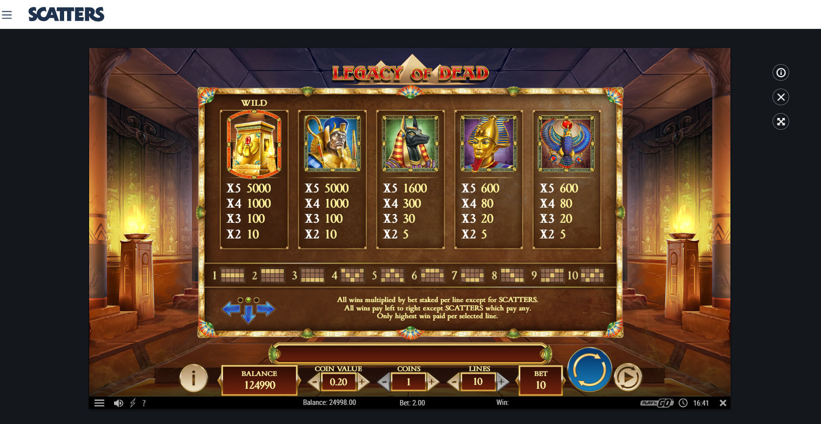 Play Legacy of Dead Slot by Play'n go at Scatters Casino