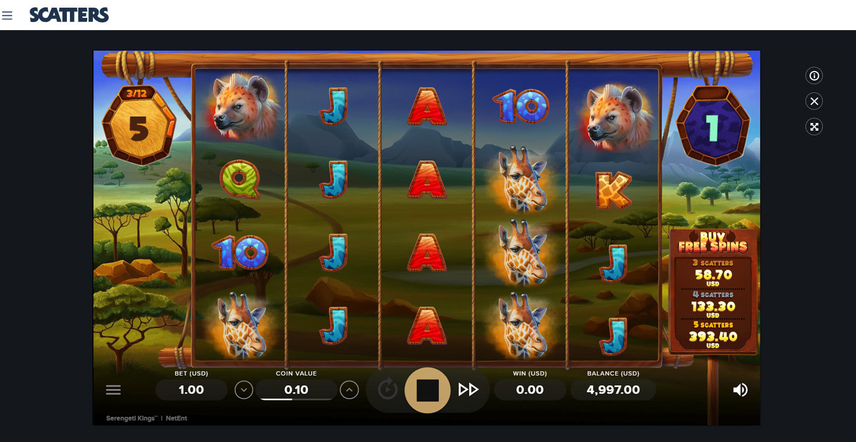 Play Serengeti Kings Slot by Netent for Free or Real Money at Scatters