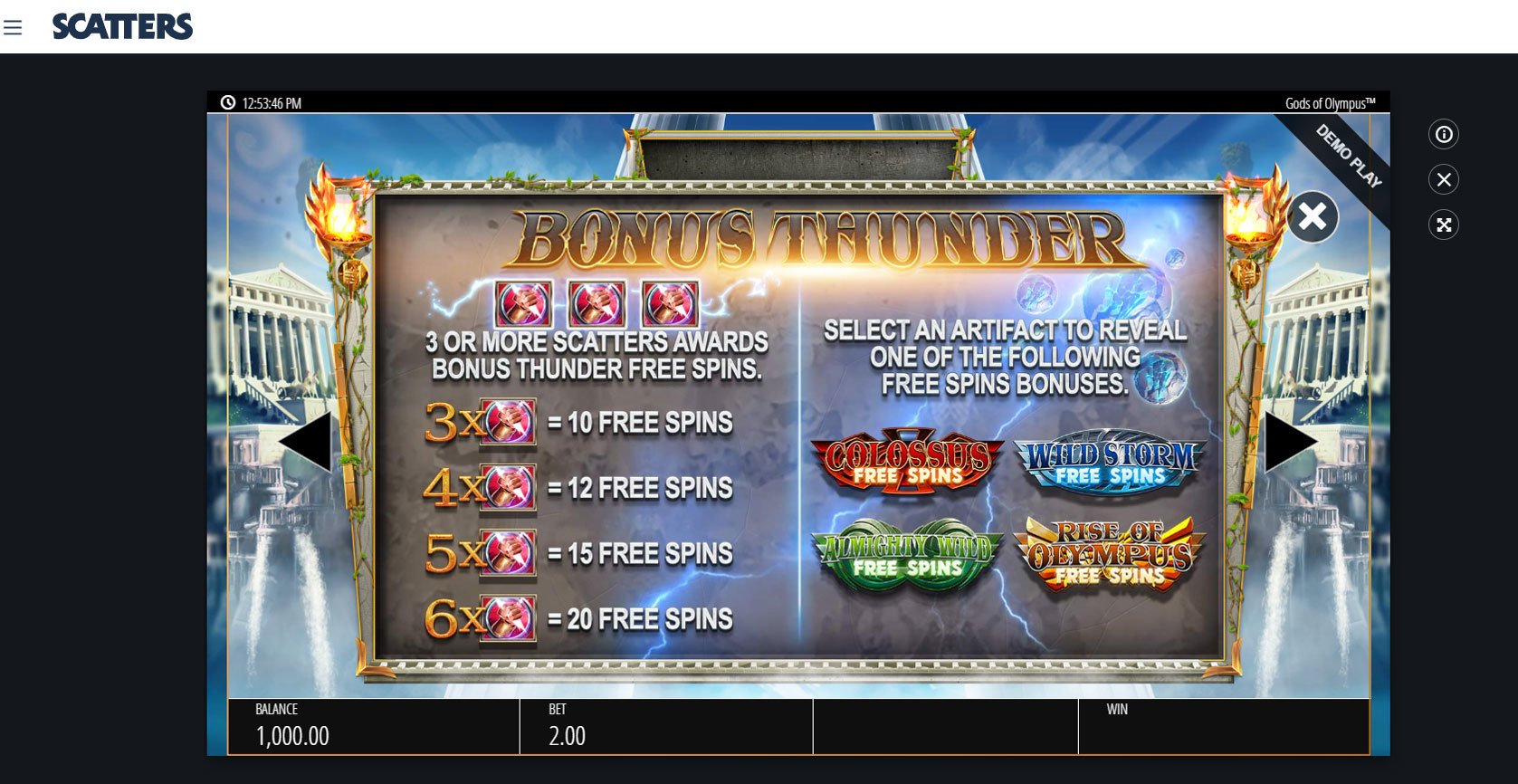 Megaways Slots: Gods of Olympia - Scatters Canada Casino