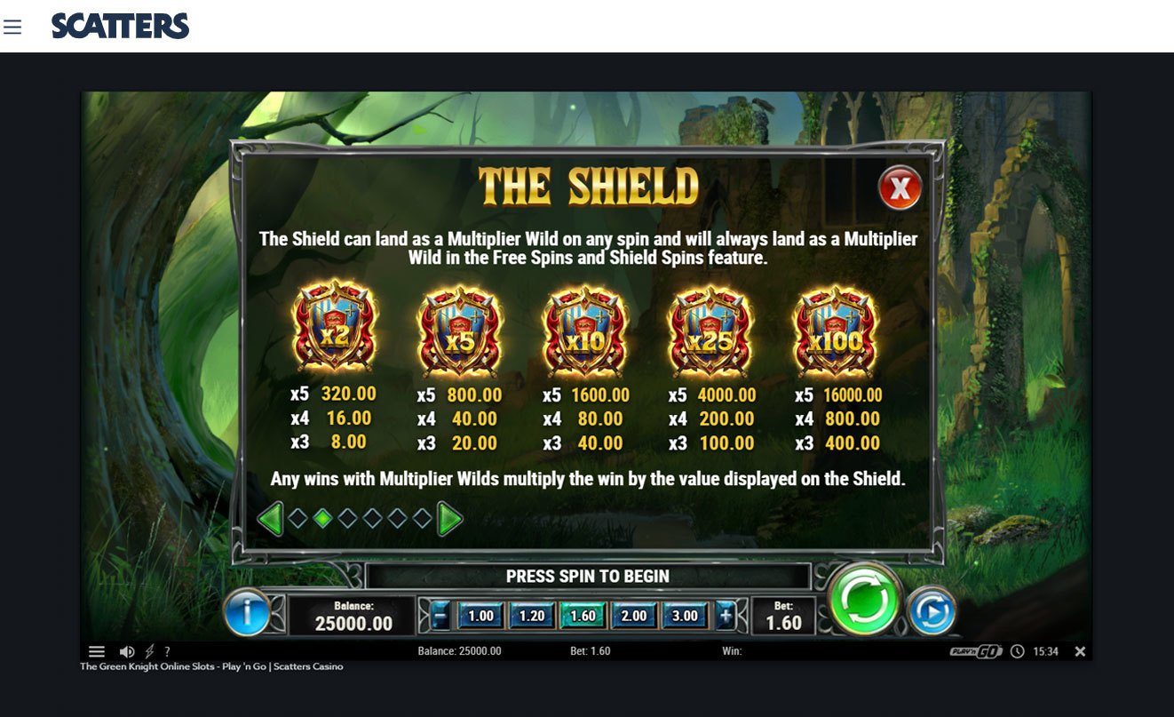 The Green Knight Slot Multiplier Wilds - Play'n Go - Scatters Casino